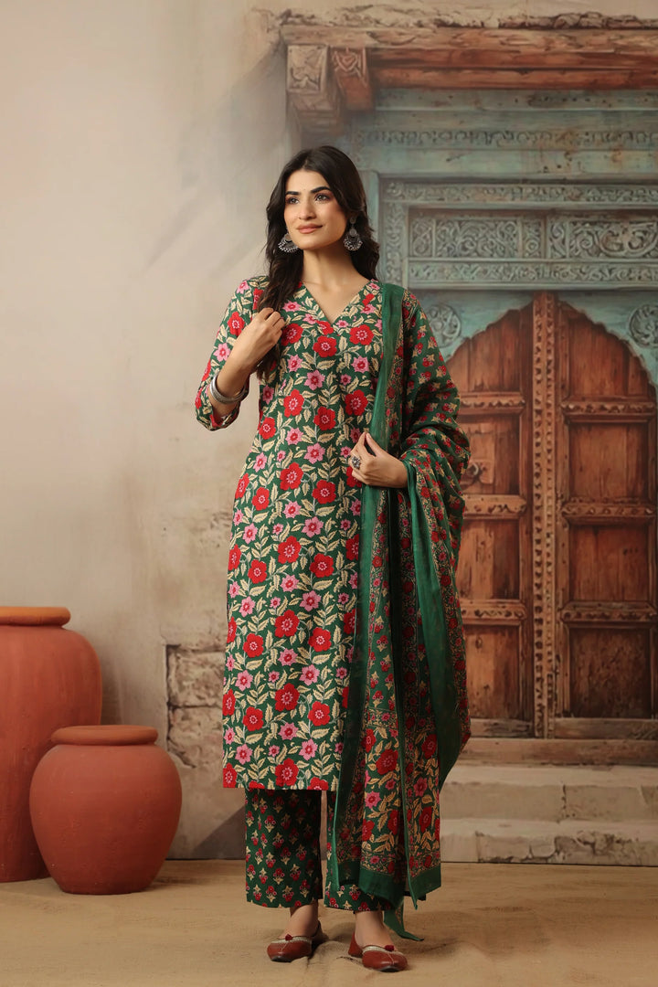 Unstitched - Sirohi Green Cotton Suit Set