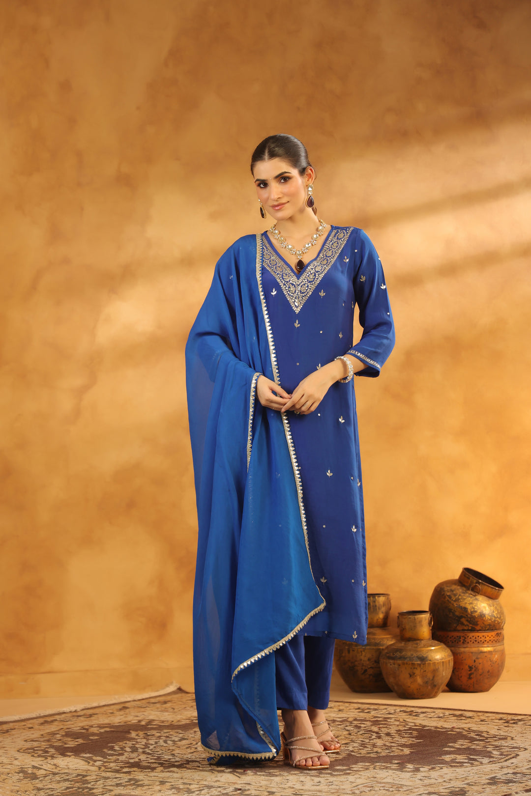 Ruhi Blue Crepe Suit Set