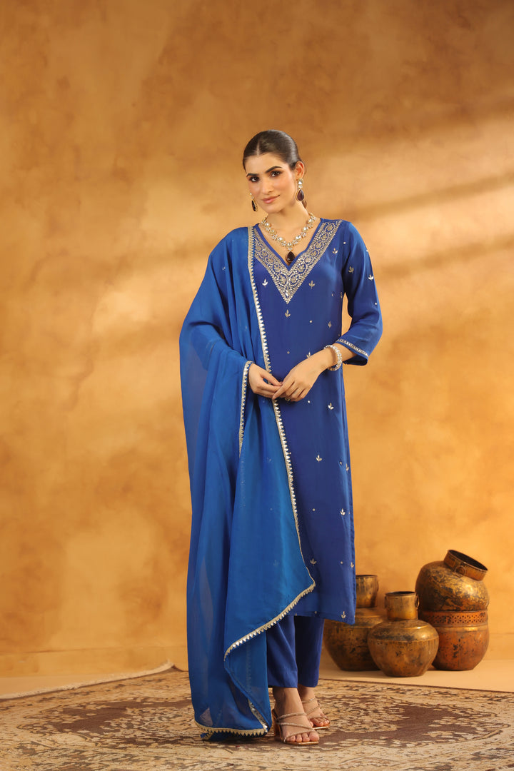 Ruhi Blue Crepe Suit Set
