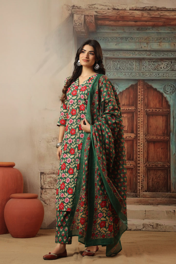 Sirohi Green Cotton Suit Set