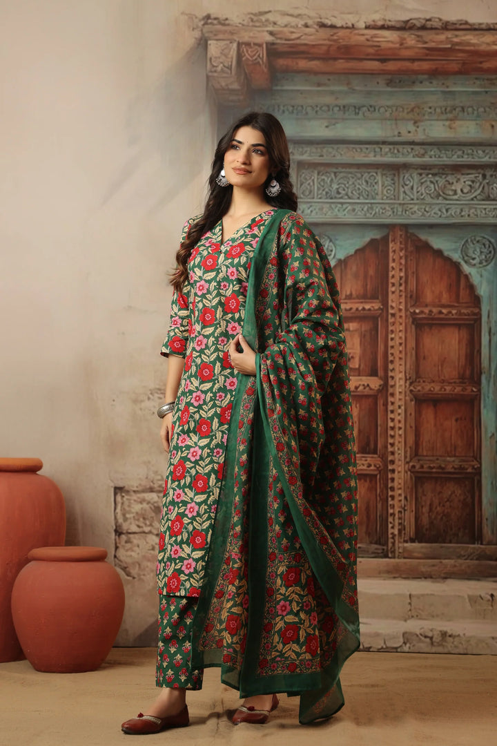Unstitched - Sirohi Green Cotton Suit Set