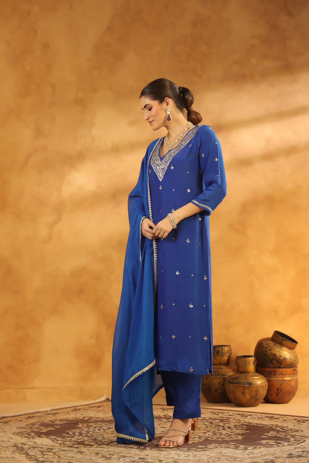 Ruhi Blue Crepe Suit Set