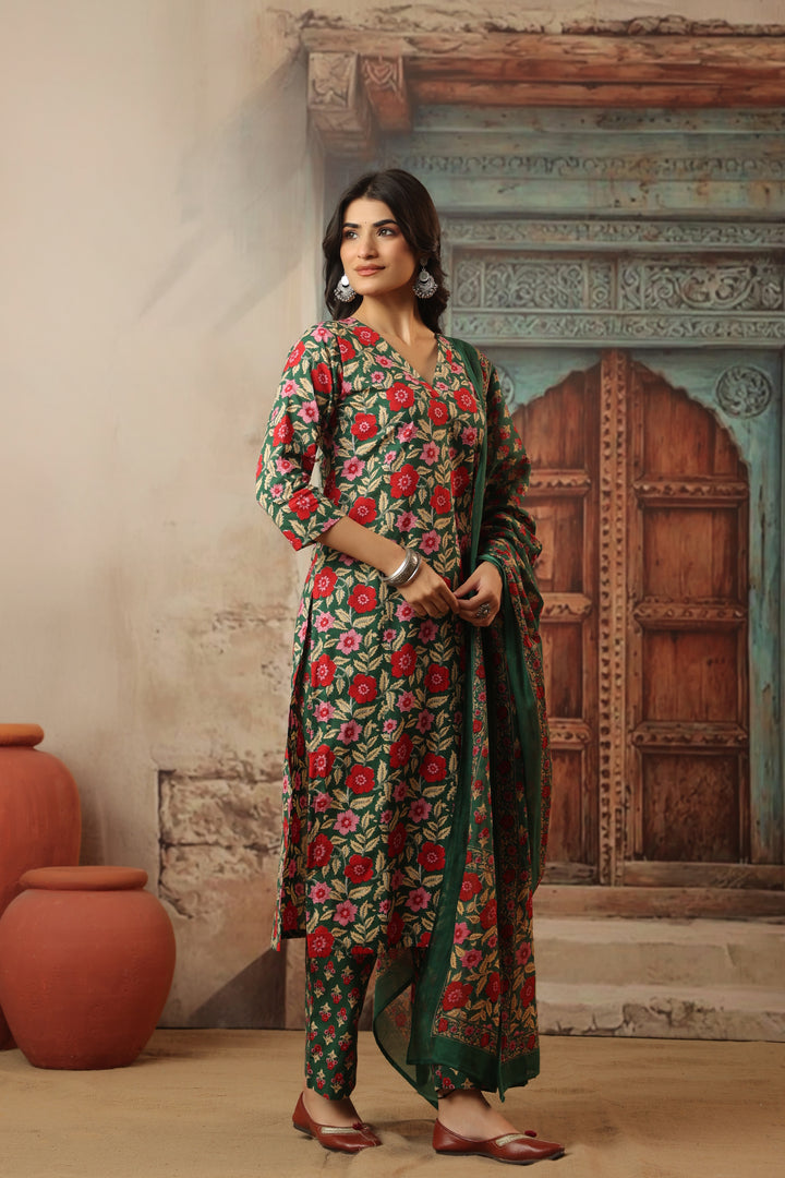 Sirohi Green Cotton Suit Set