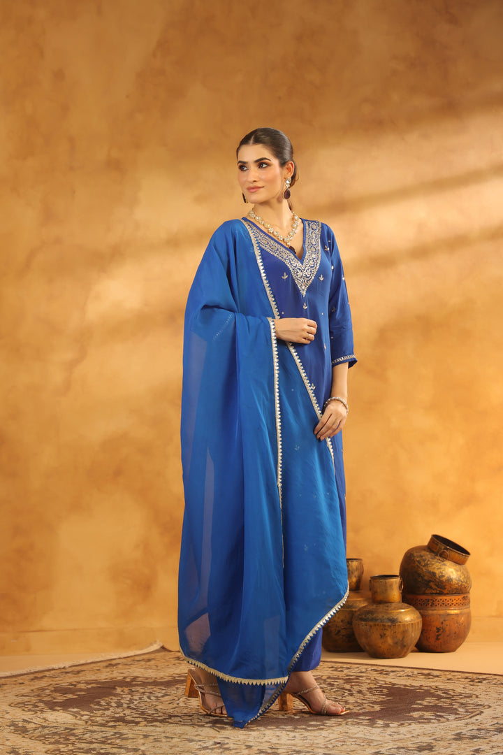 Ruhi Blue Crepe Suit Set