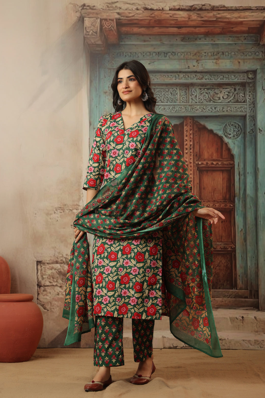 Sirohi Green Cotton Suit Set