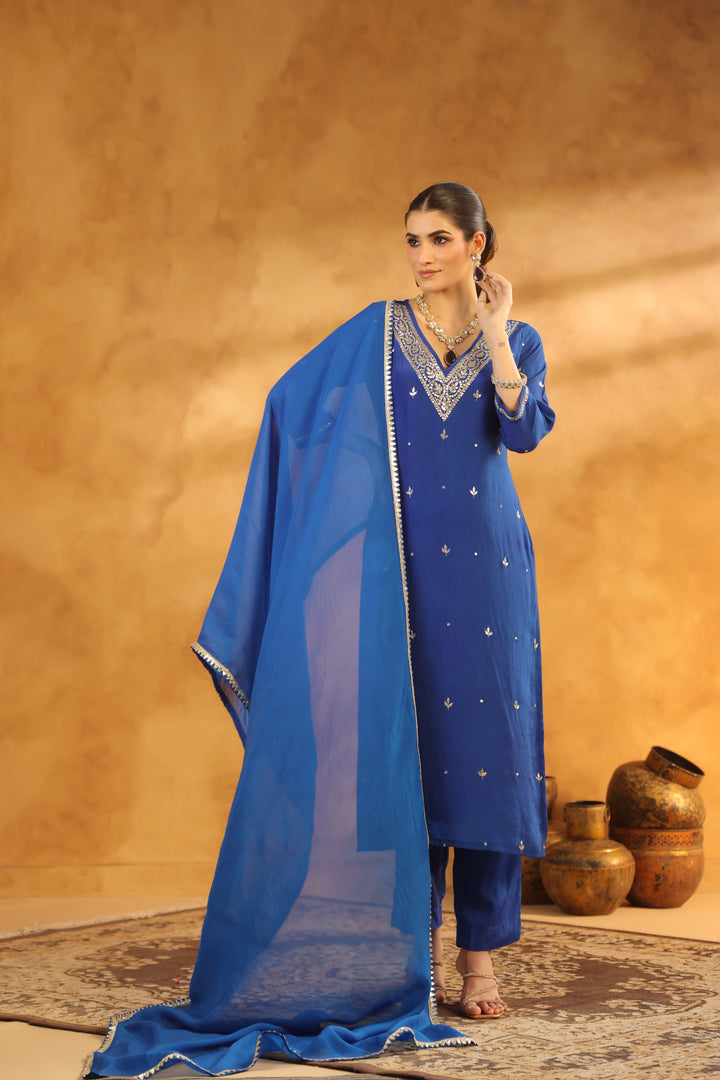 Ruhi Blue Crepe Suit Set
