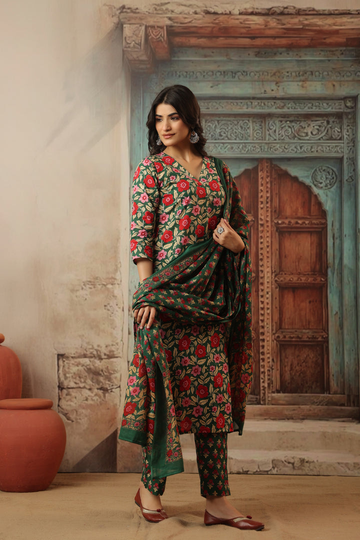 Sirohi Green Cotton Suit Set