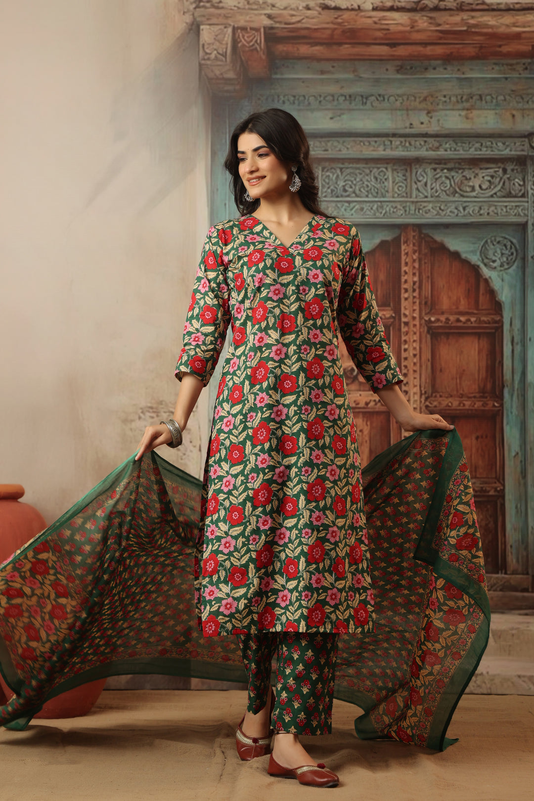 Sirohi Green Cotton Suit Set