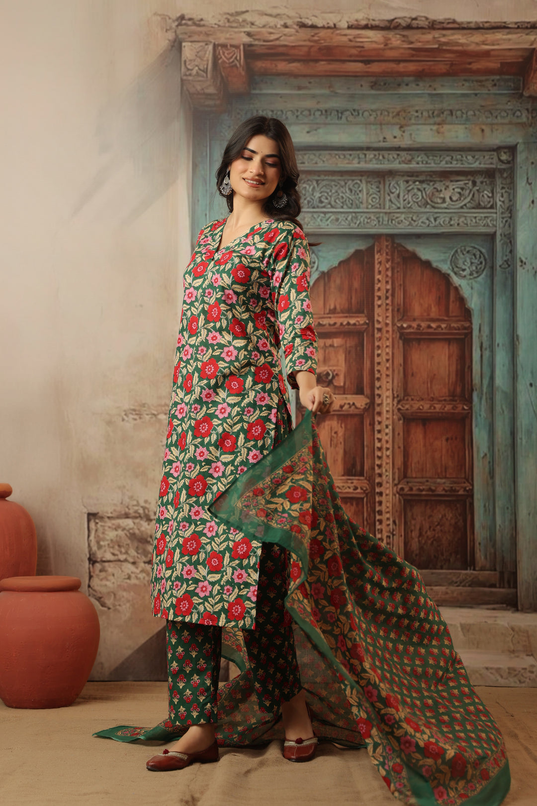 Sirohi Green Cotton Suit Set
