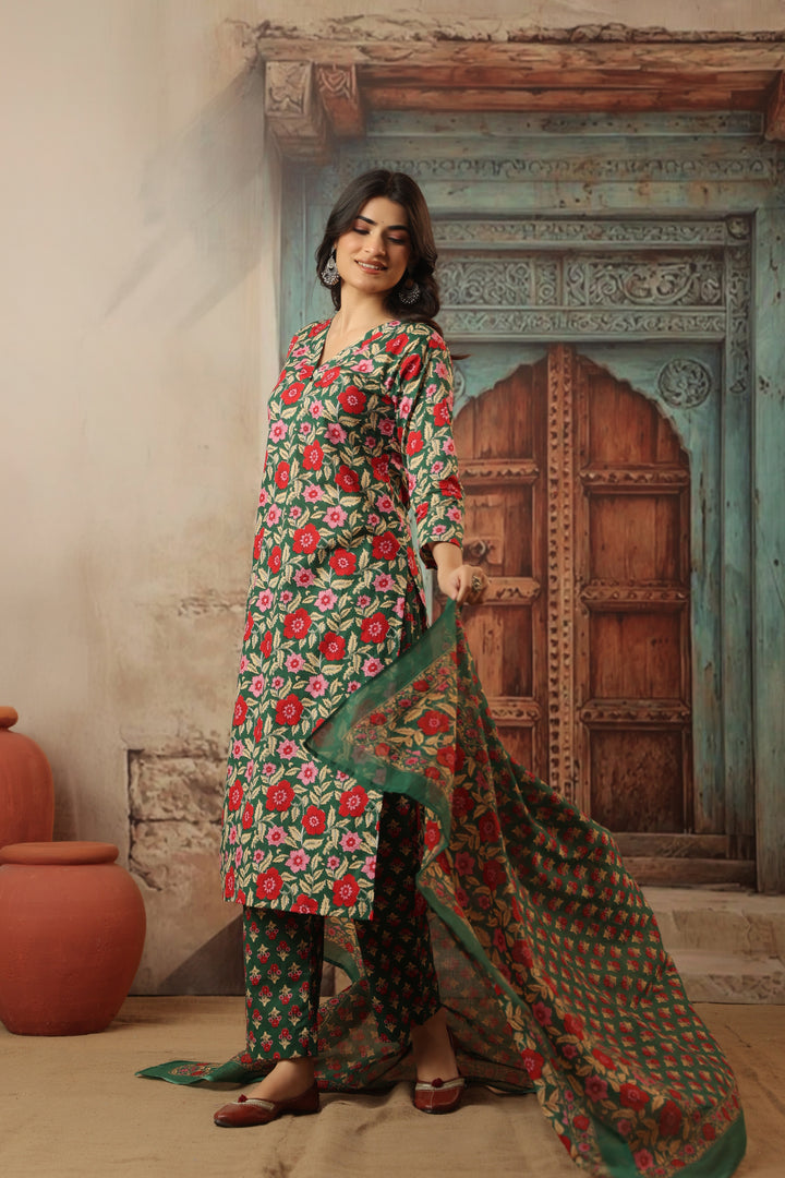 Sirohi Green Cotton Suit Set
