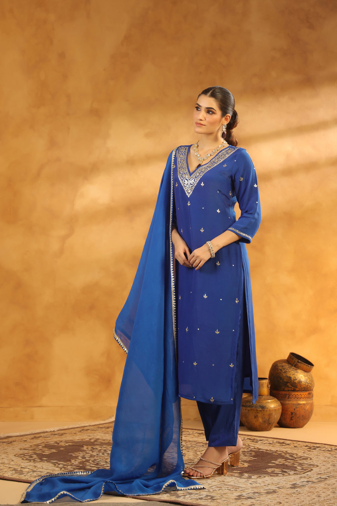 Ruhi Blue Crepe Suit Set