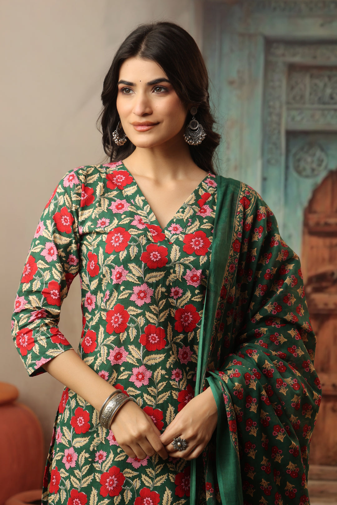 Sirohi Green Cotton Suit Set