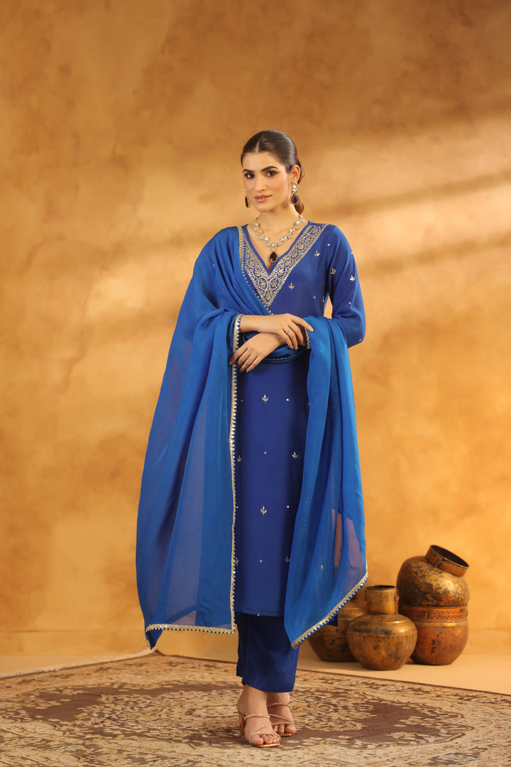 Ruhi Blue Crepe Suit Set
