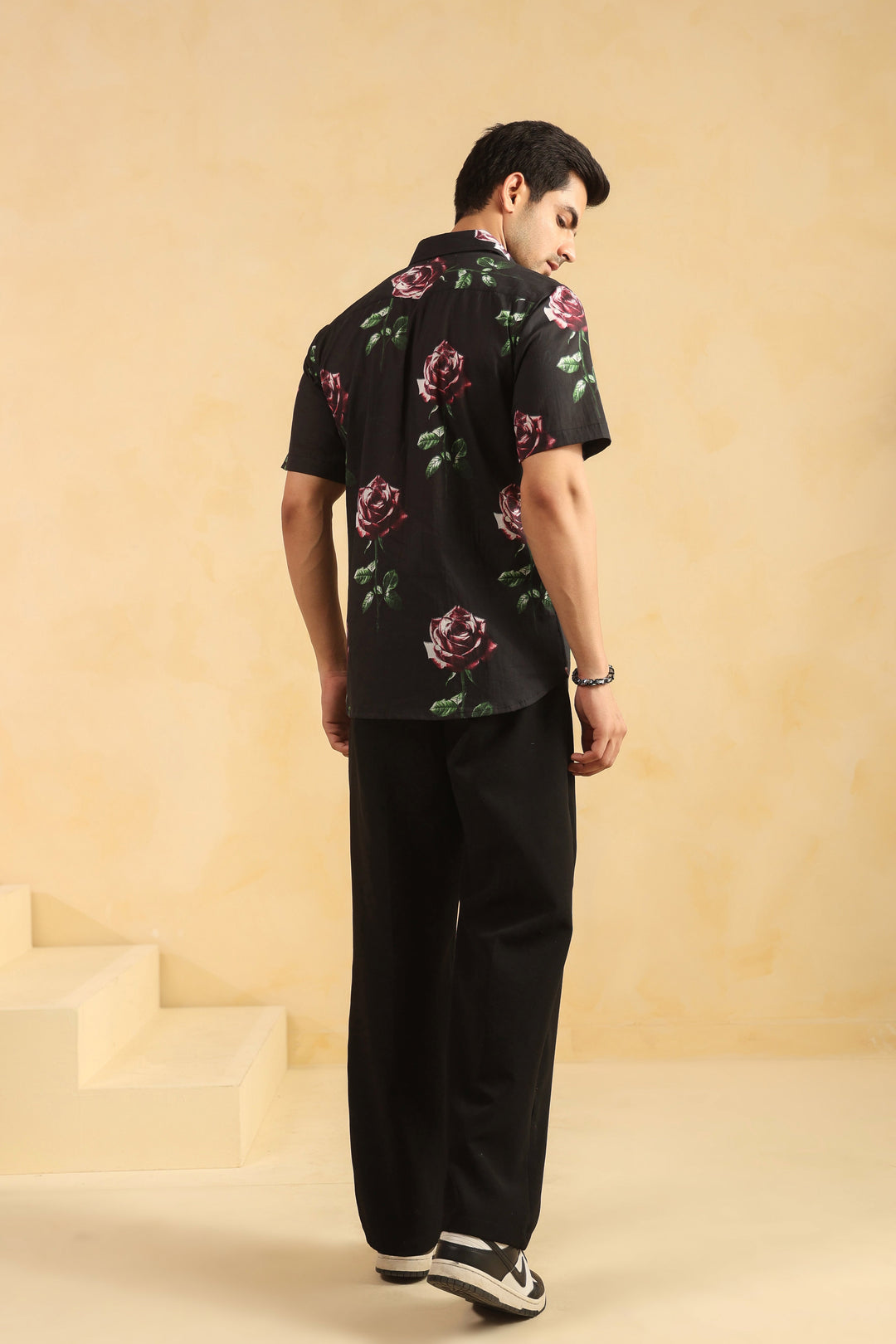 Black Rose Half Sleeve Cotton Shirt