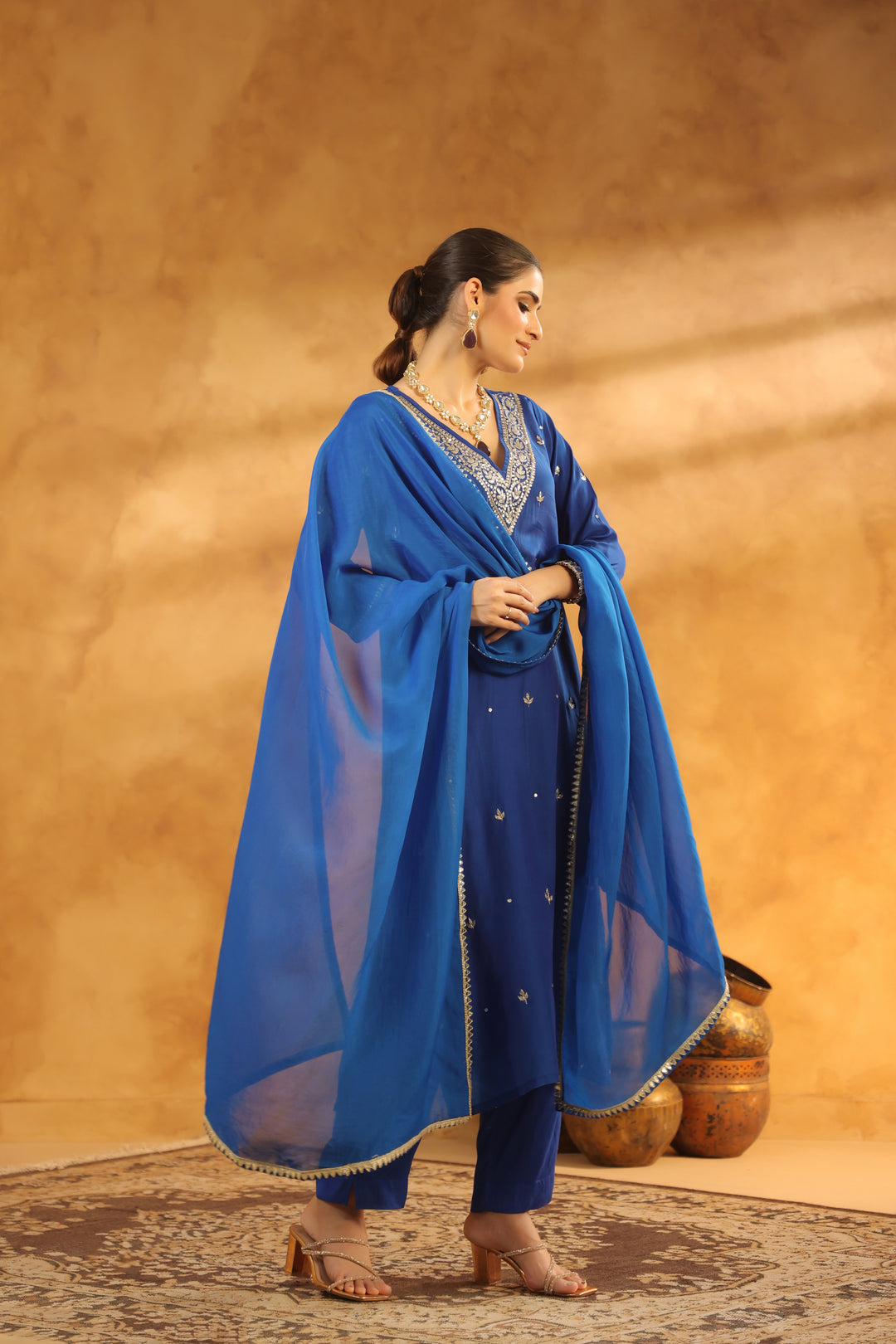 Ruhi Blue Crepe Suit Set