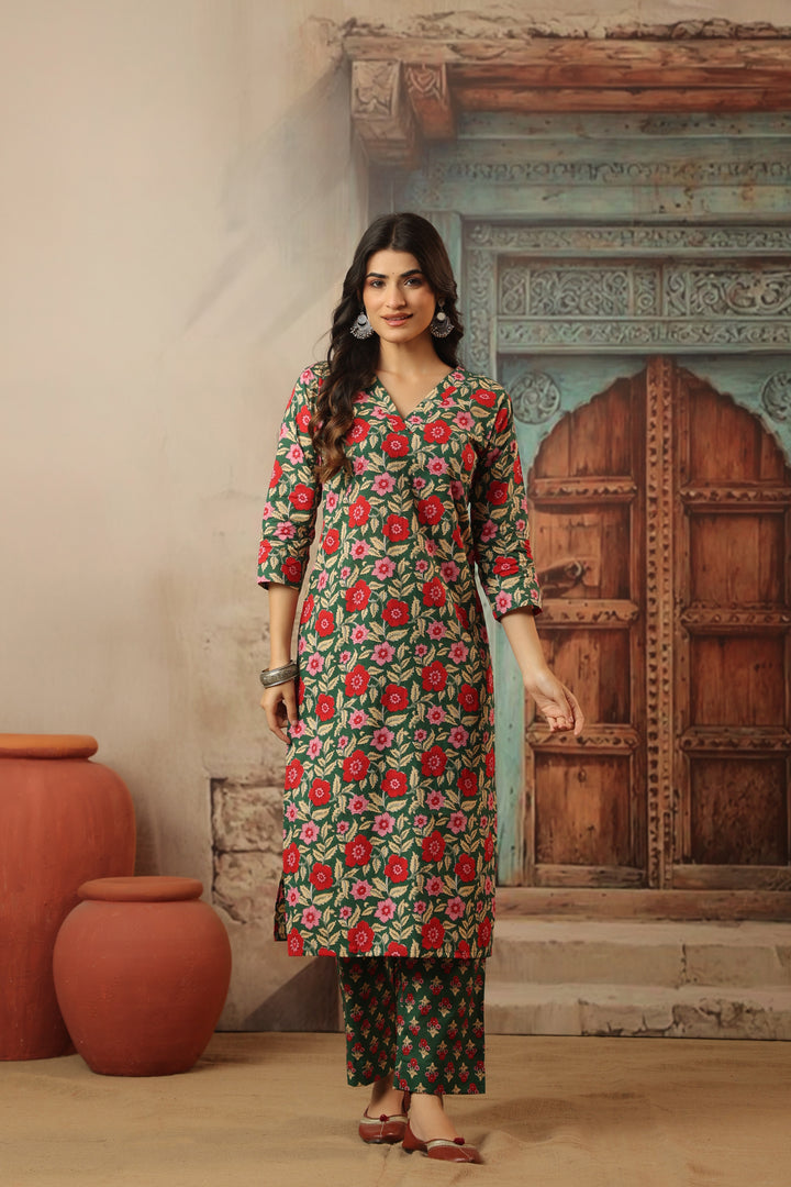 Sirohi Green Cotton Suit Set