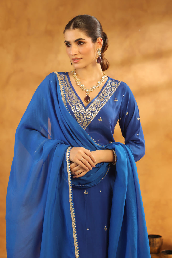 Ruhi Blue Crepe Suit Set