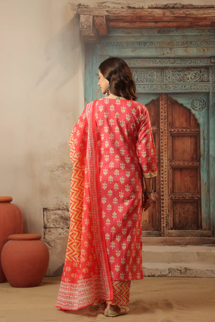 Peach Ikkat Straight Suit Set