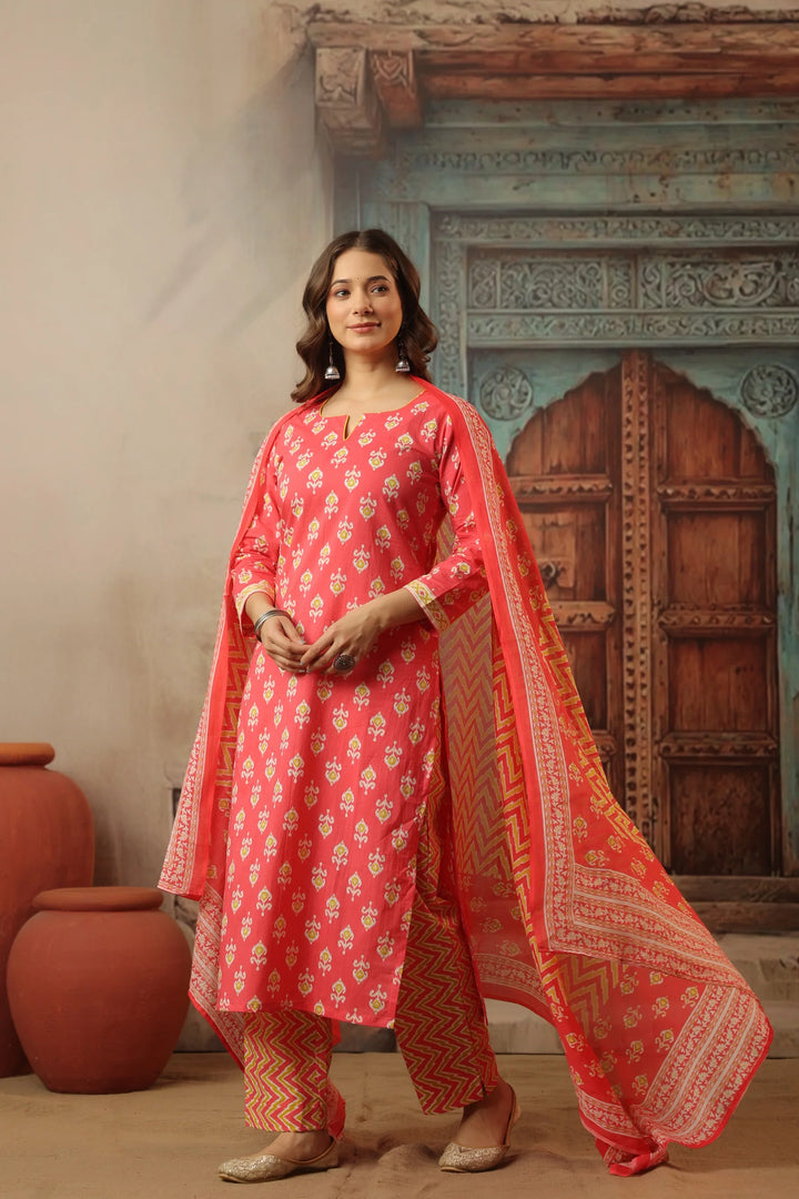 Unstitched - Peach Ikkat Straight Suit Set