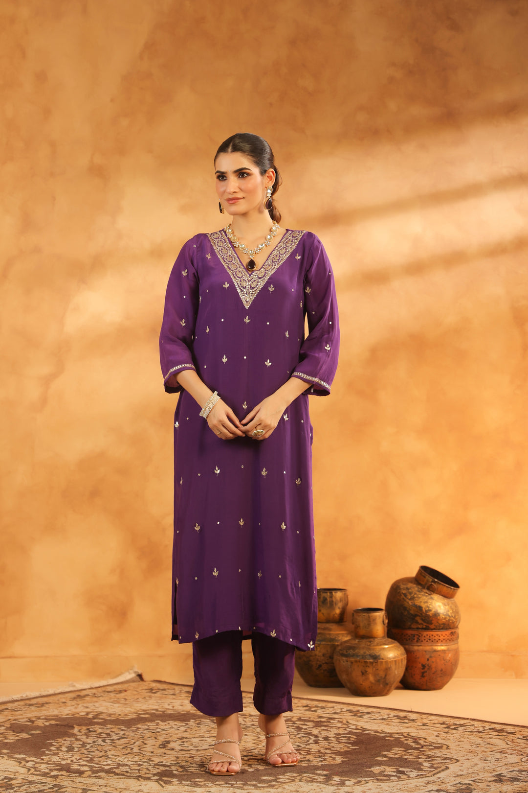 Sarika Purple crepe suit set