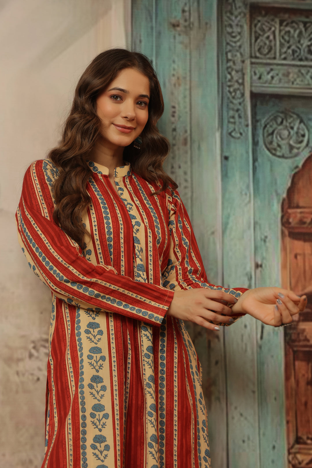 Red Floral Abstract Kurta Set