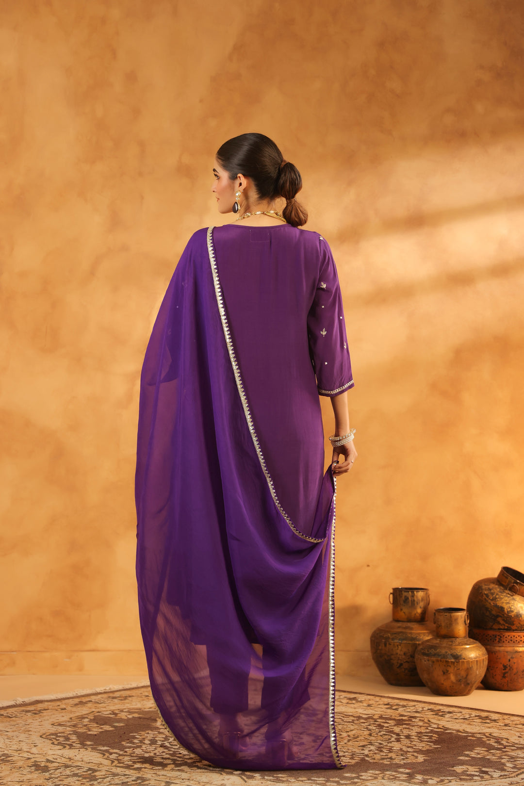 Sarika Purple crepe suit set