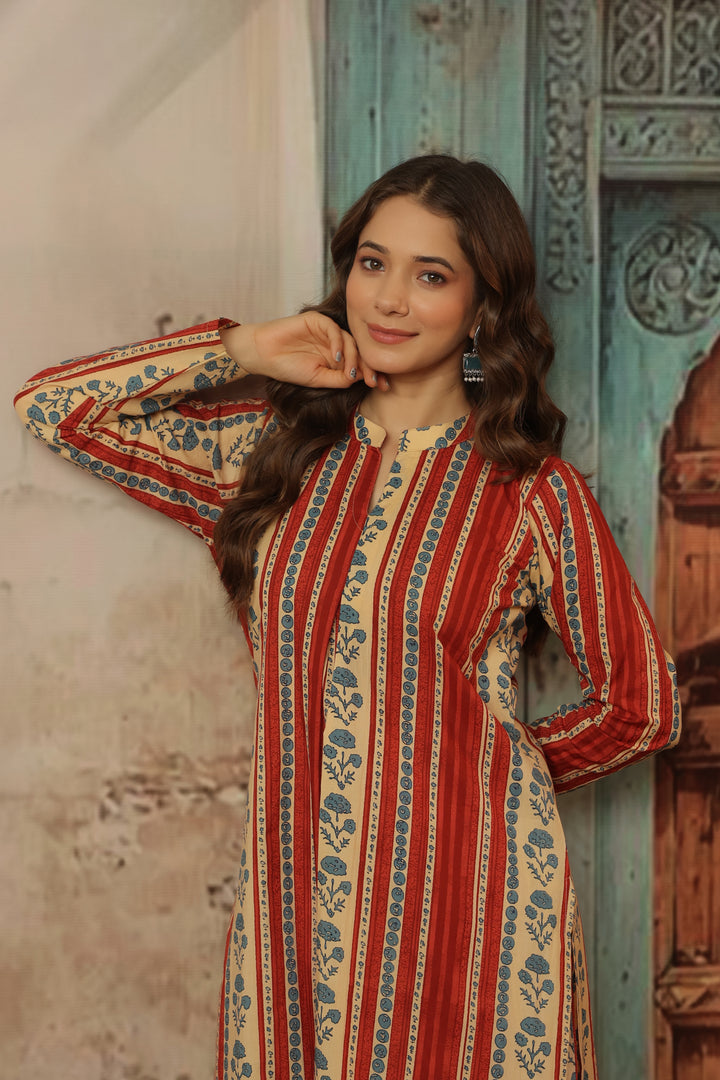 Red Floral Abstract Kurta Set