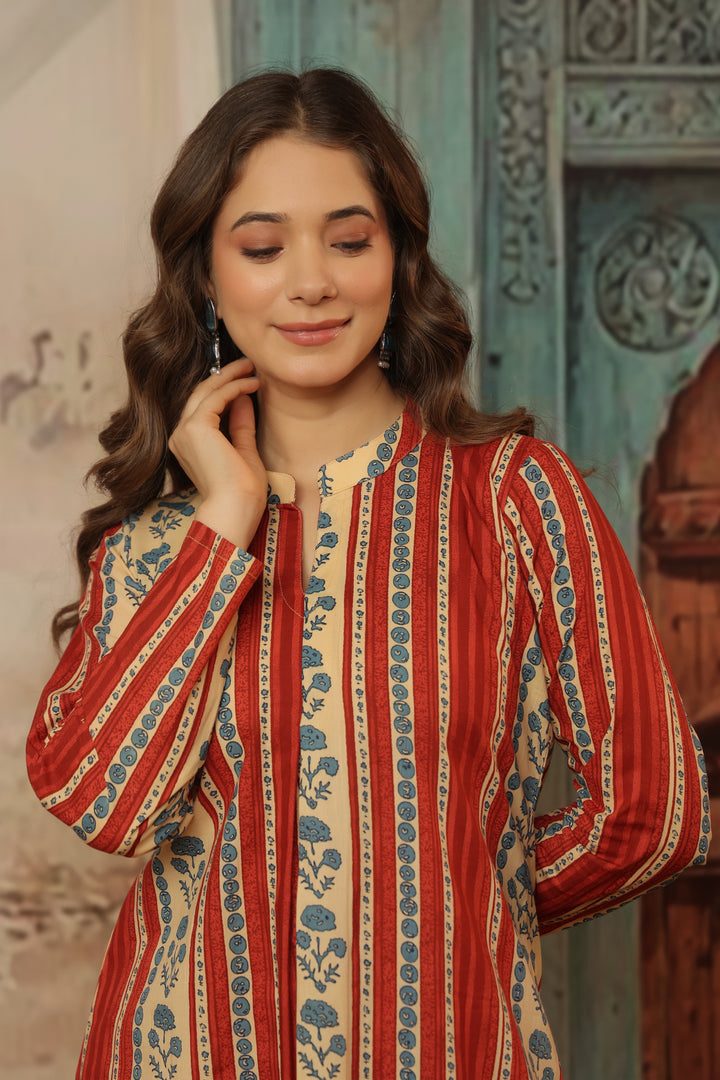 Red Floral Abstract Kurta Set