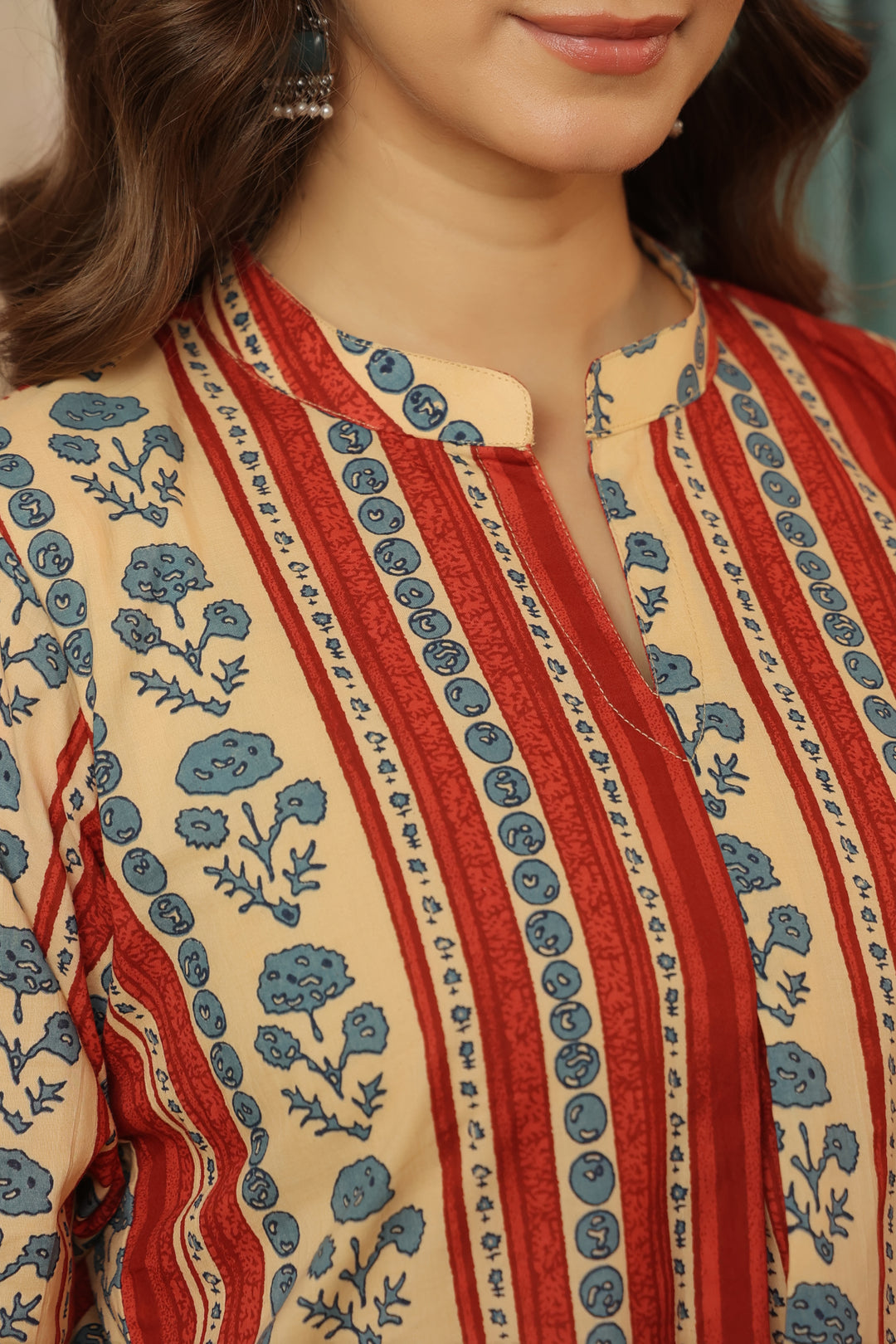 Red Floral Abstract Kurta Set