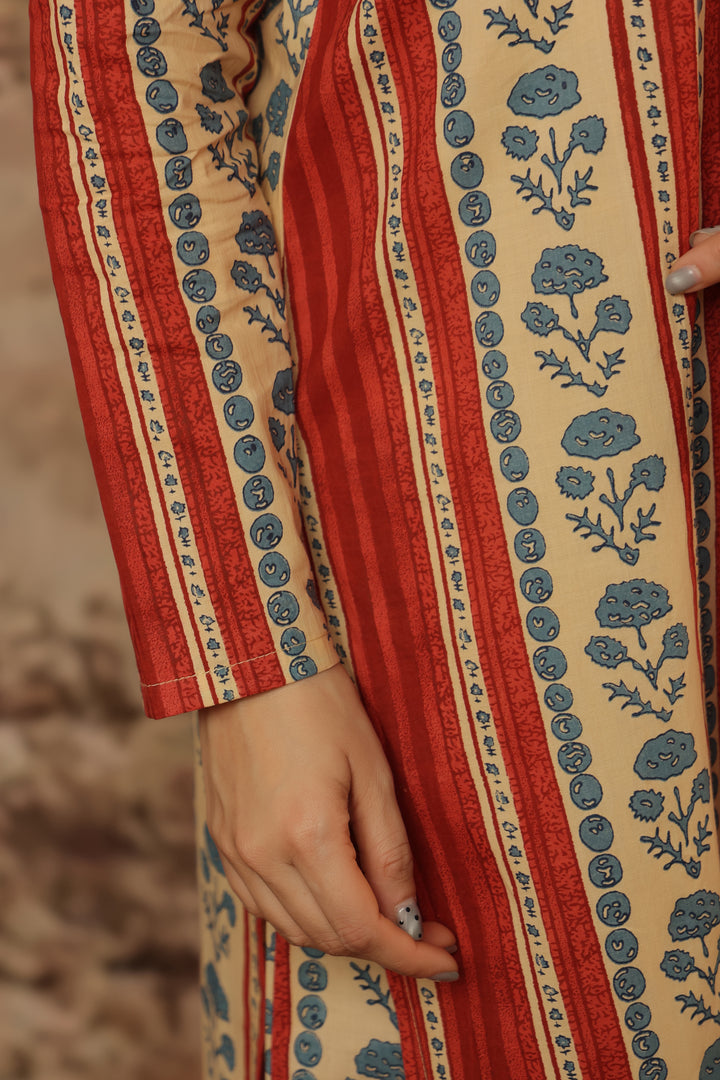 Red Floral Abstract Kurta Set