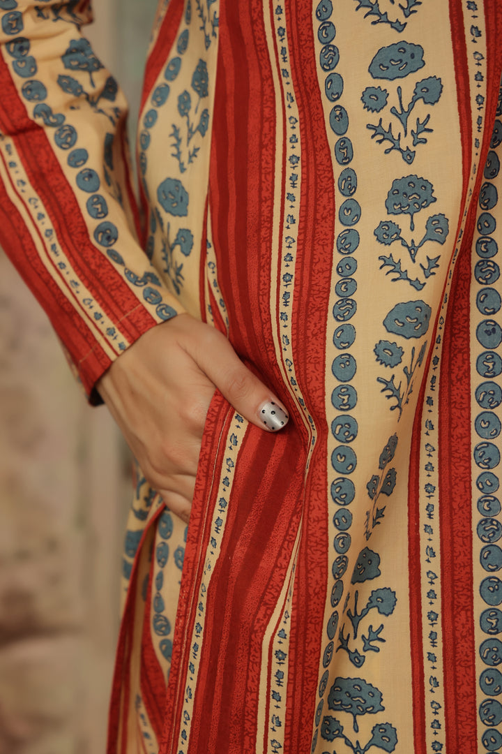 Red Floral Abstract Kurta Set