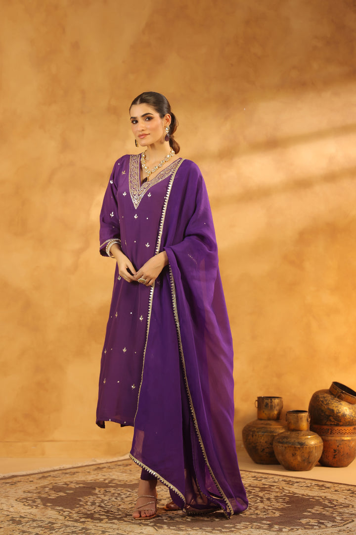 Sarika Purple crepe suit set