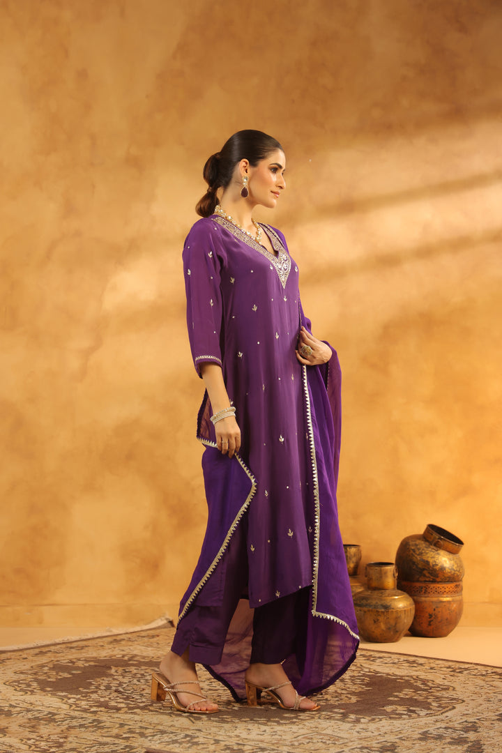 Sarika Purple crepe suit set