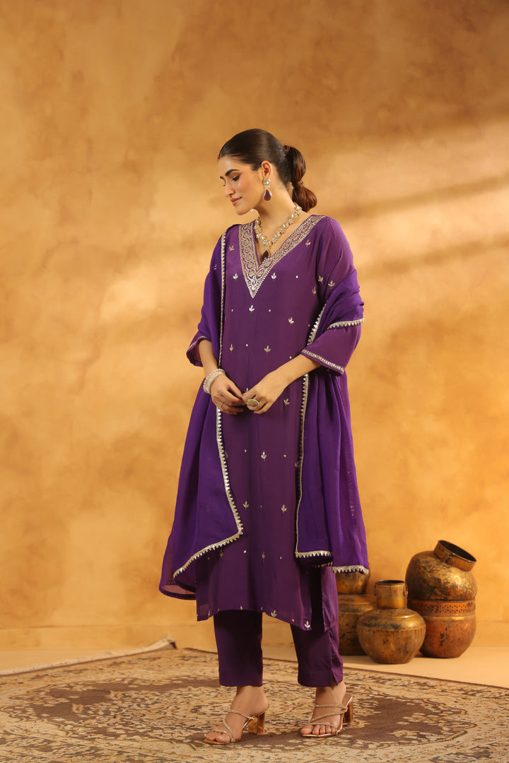 Sarika Purple crepe suit set