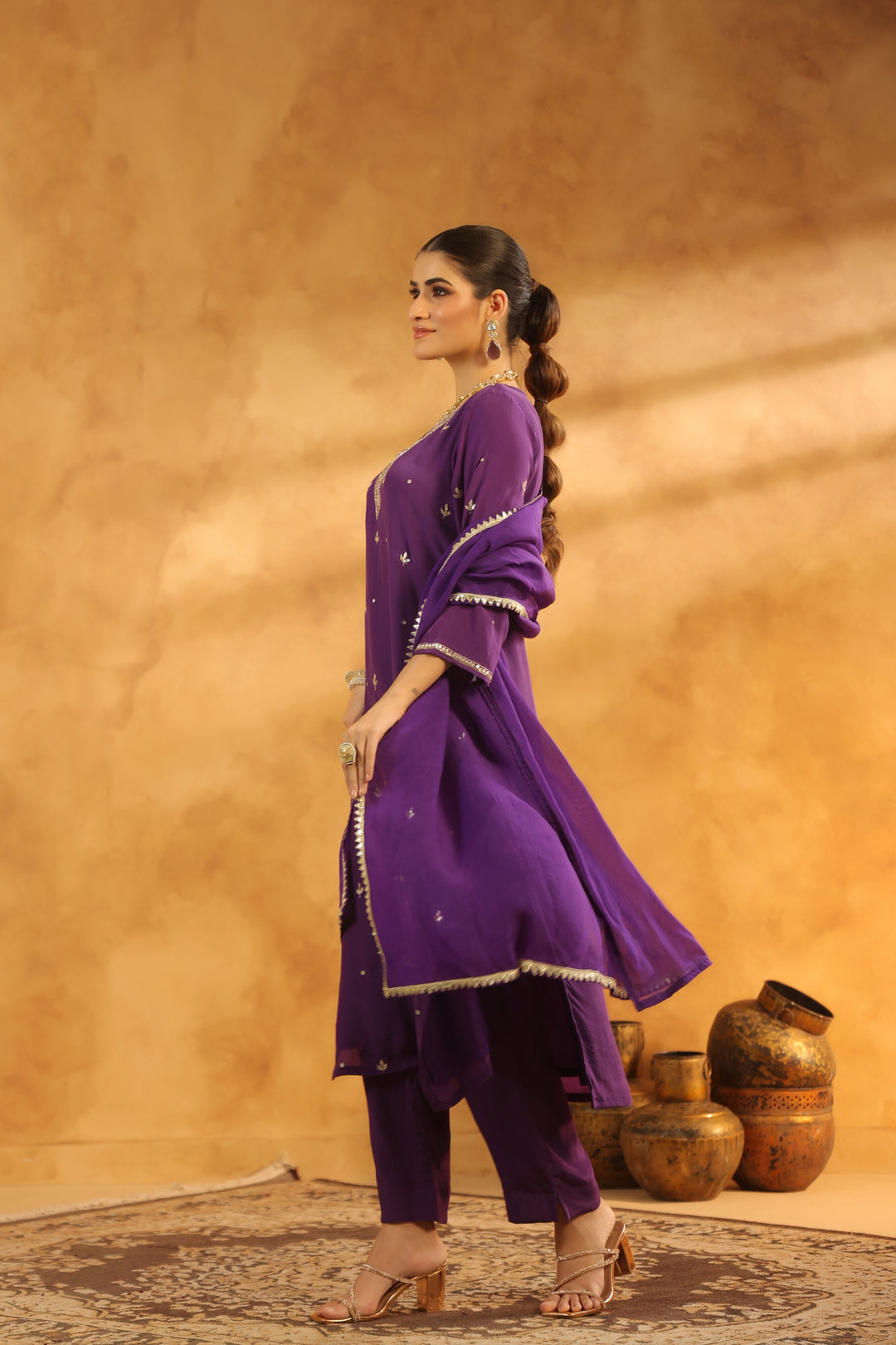 Sarika Purple crepe suit set