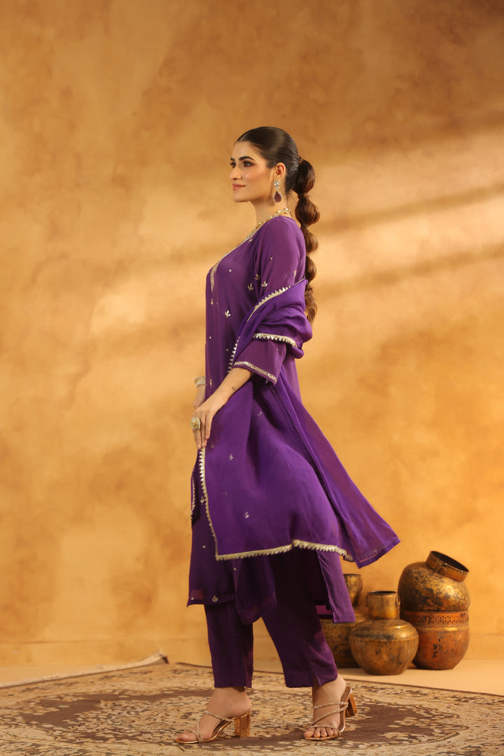 Sarika Purple crepe suit set