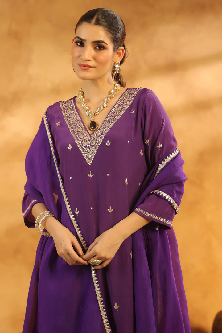 Sarika Purple crepe suit set