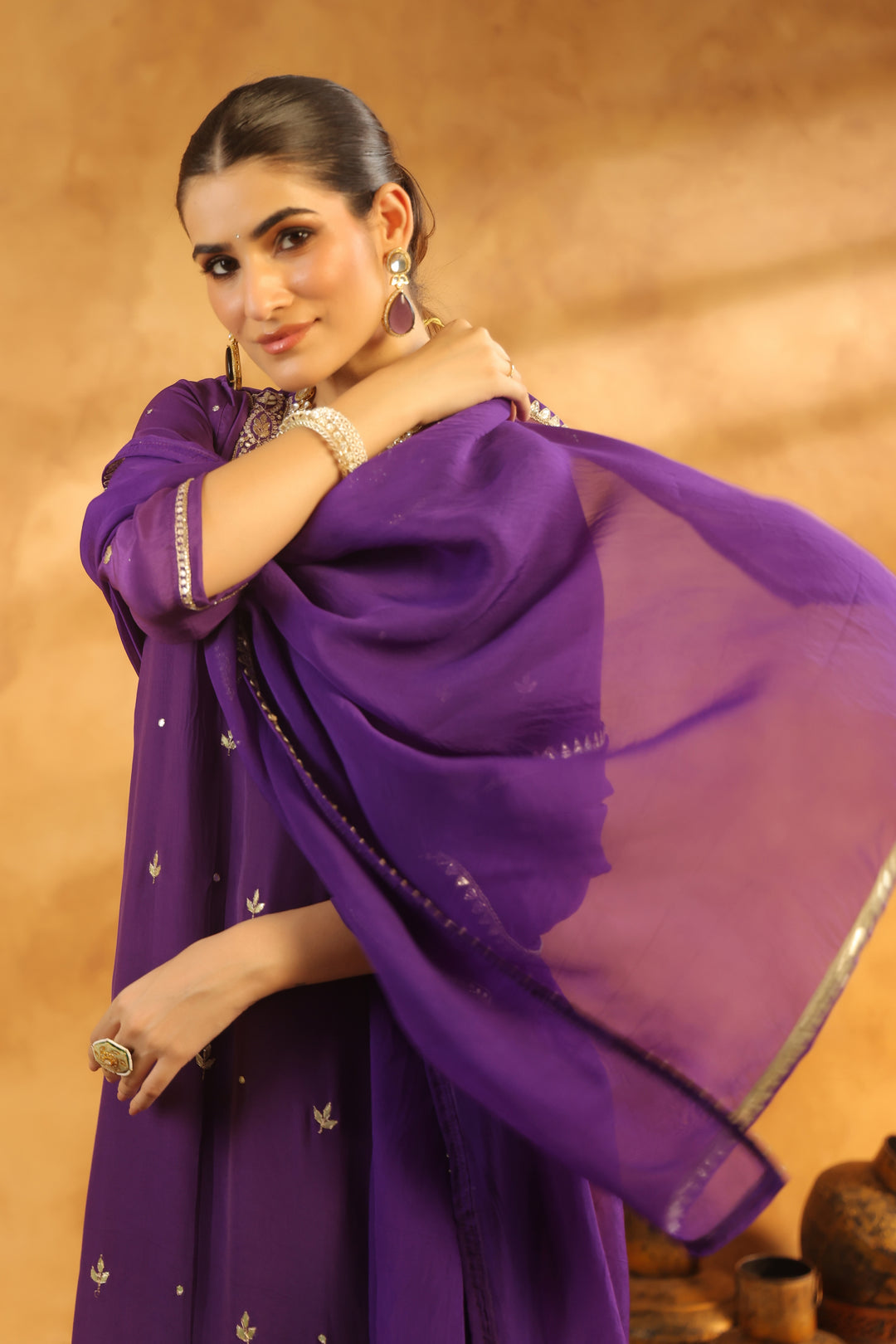 Sarika Purple crepe suit set