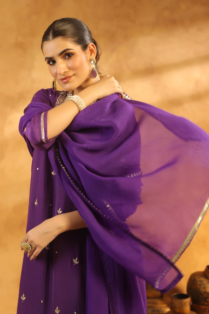 Sarika Purple crepe suit set