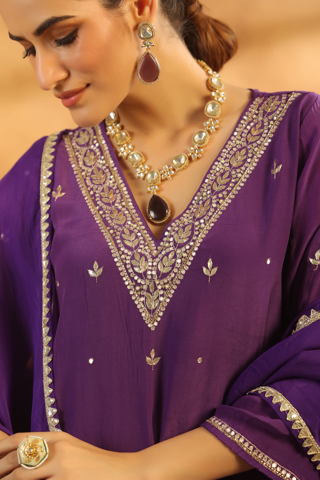 Sarika Purple crepe suit set