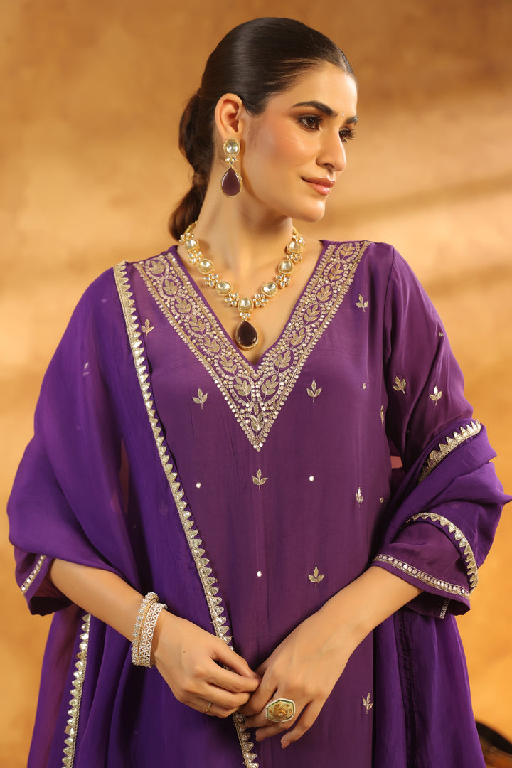 Sarika Purple crepe suit set