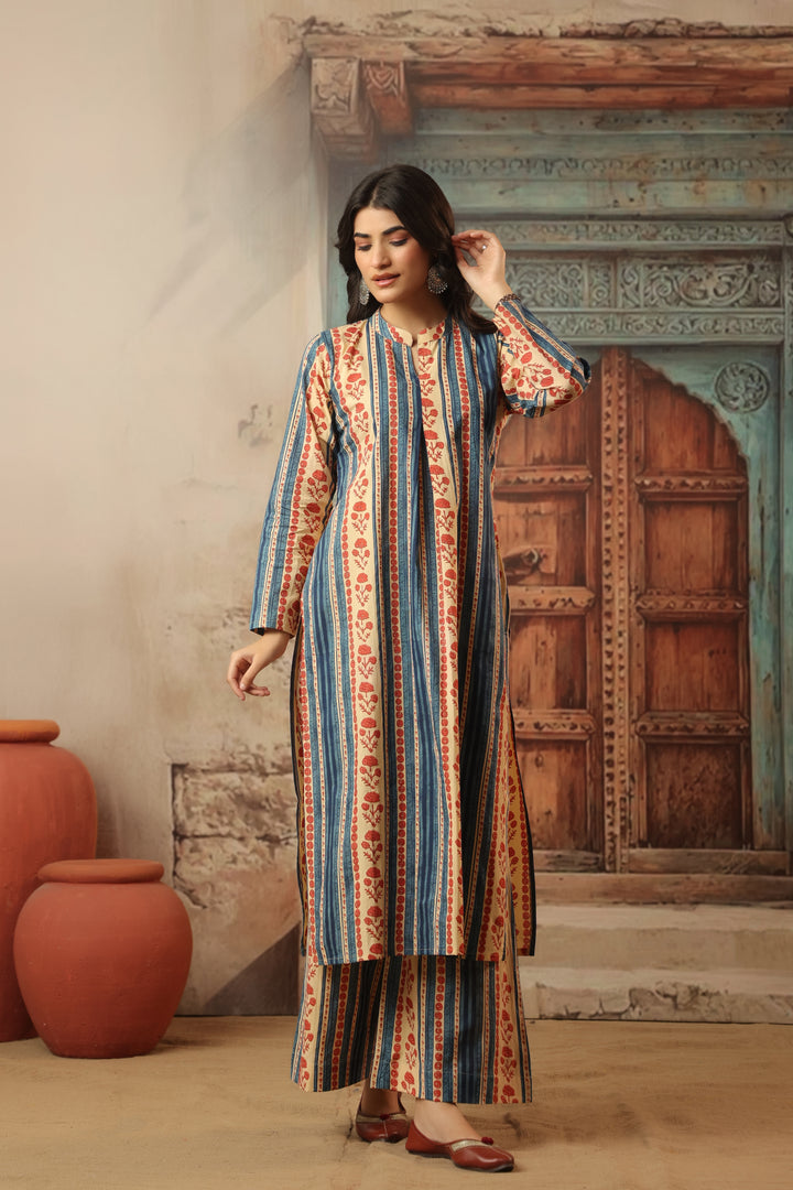 Blue Floral Abstract Kurta Set