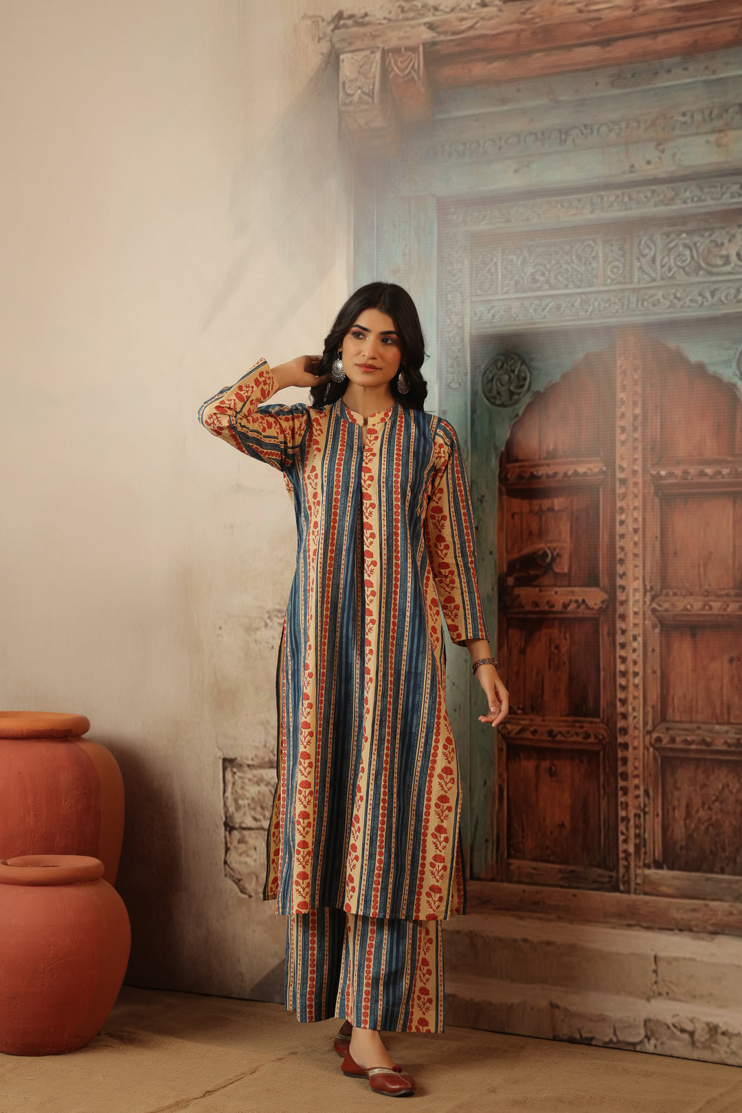 Blue Floral Abstract Kurta Set