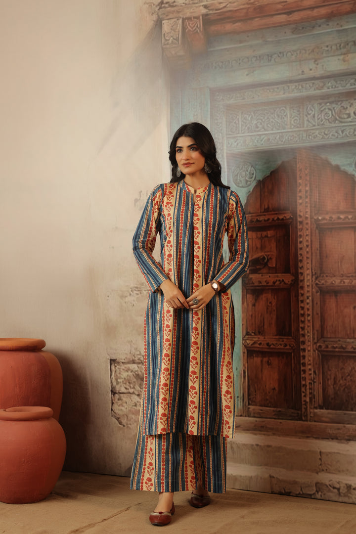 Blue Floral Abstract Kurta Set
