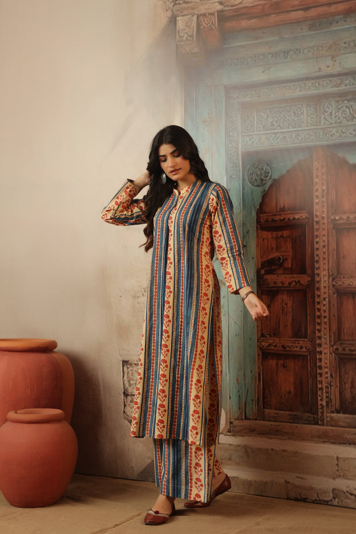 Blue Floral Abstract Kurta Set