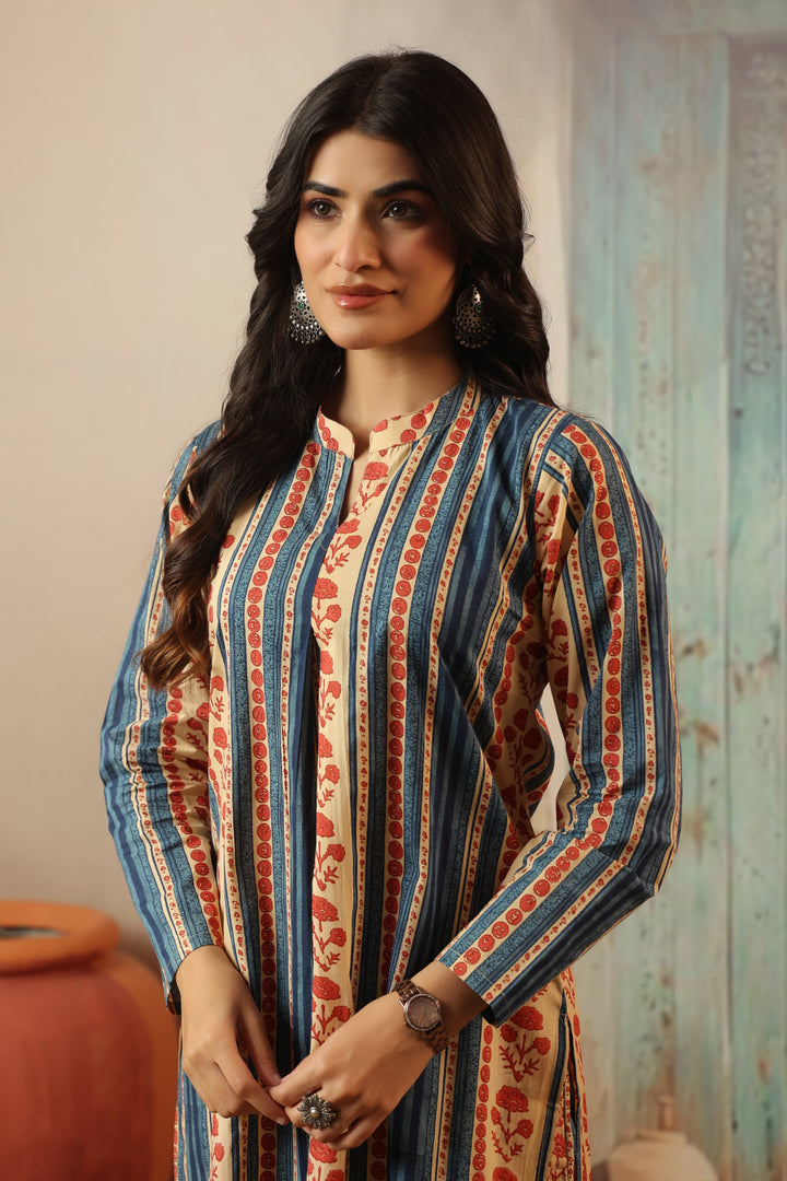 Blue Floral Abstract Kurta Set