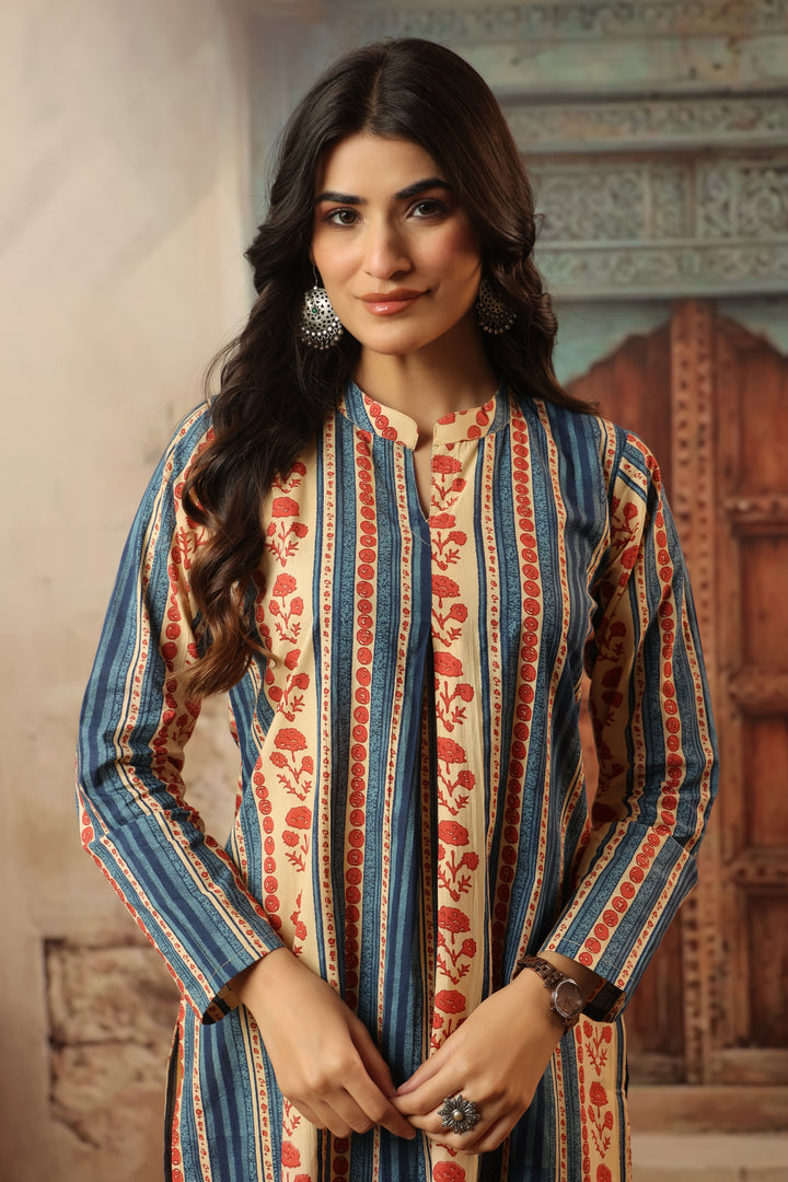 Blue Floral Abstract Kurta Set