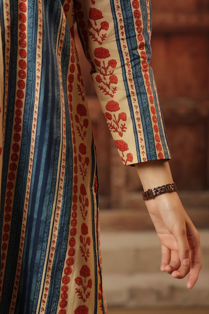 Blue Floral Abstract Kurta Set