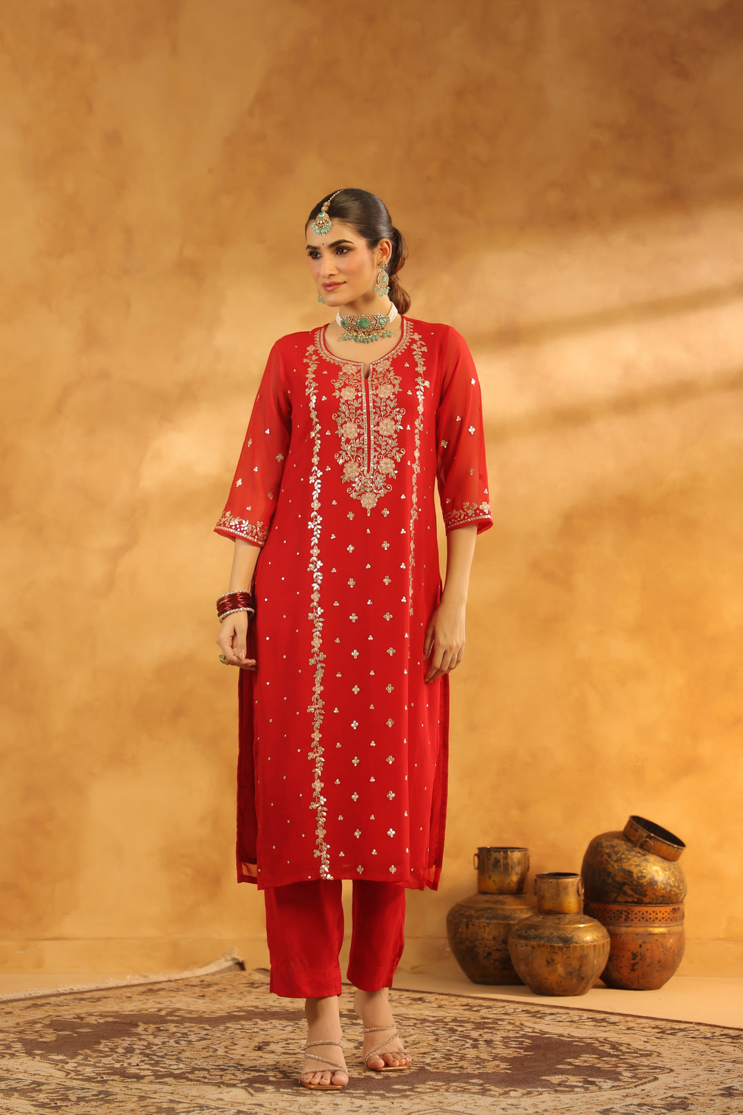 Devi Red Georgette suit set