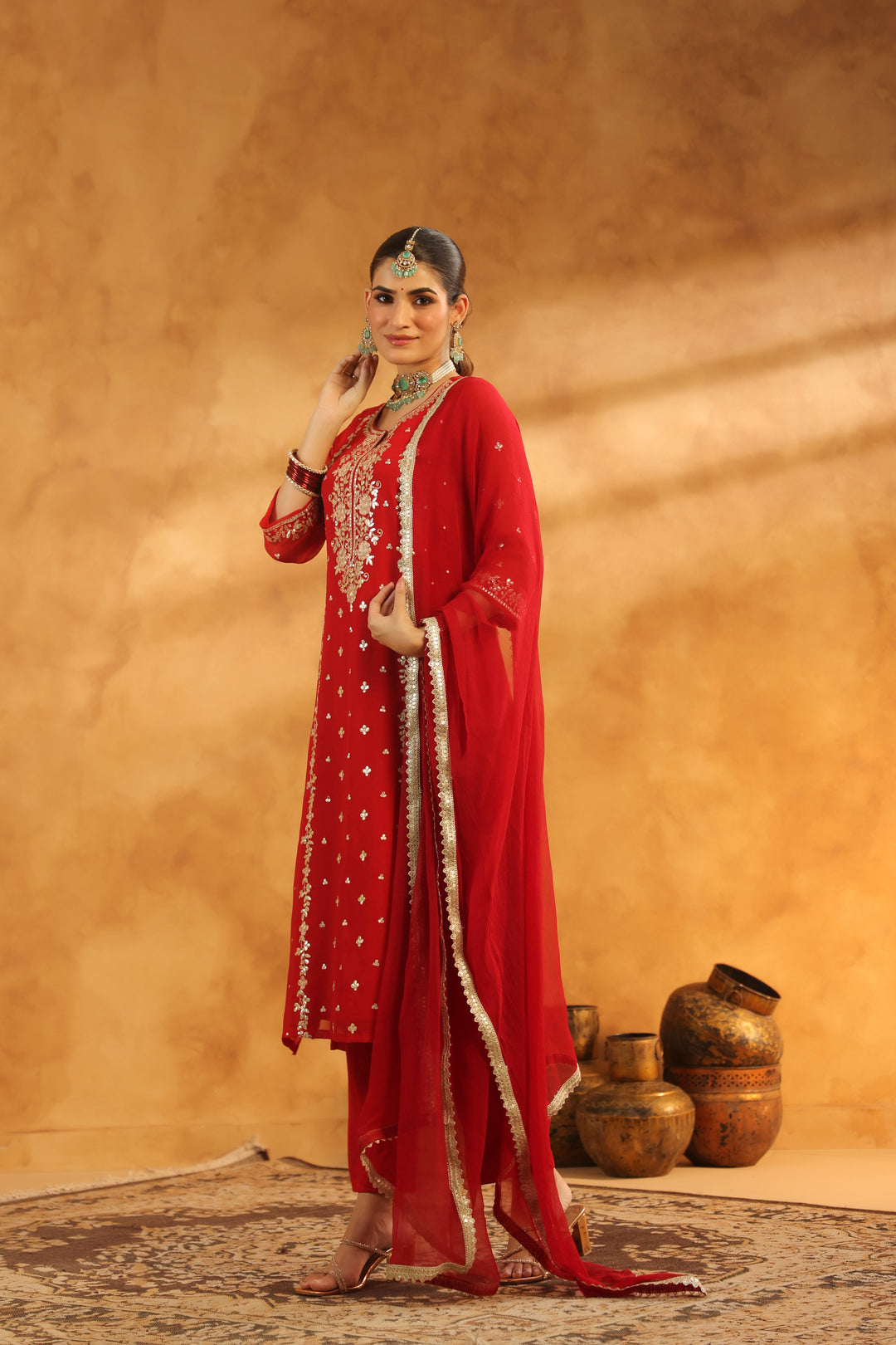Devi Red Georgette suit set